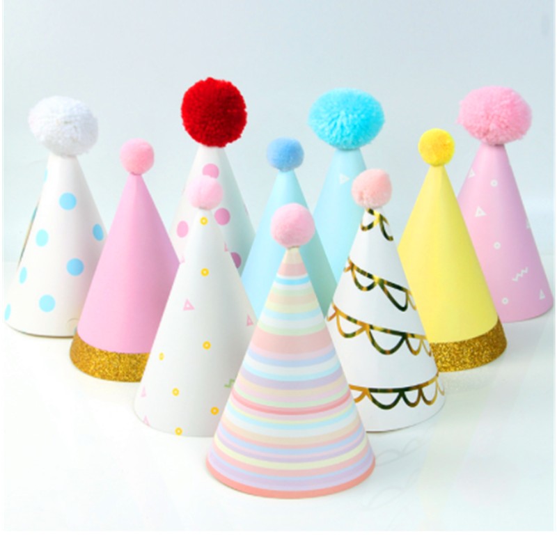 Happy New Year Foil Fringed Cone Hats Paper with Glitter